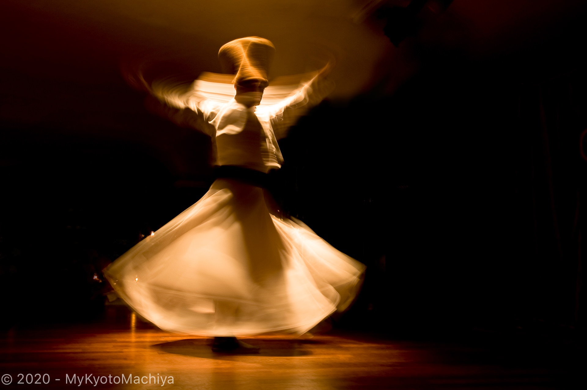 Mevlevi Sufi swirling dervishes, at a folkloric show, Istanbul, Turkey Oct 2008